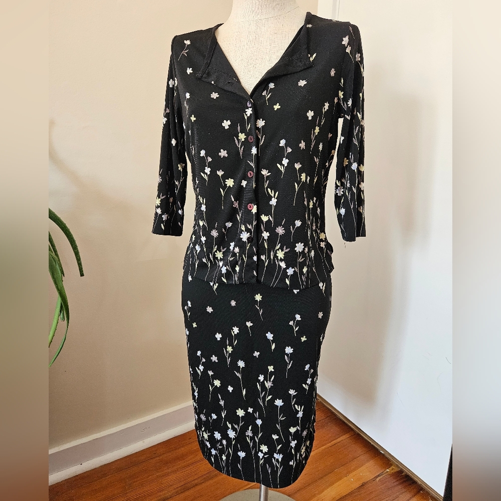 Vintage Liz Claiborne Floral Black Two Piece Set